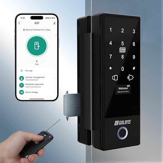 515V0eTFSrL._SX569_ Golens Smart Glass Door Lock for Home/Office | WiFi | 6 Ways Unlocking, Fingerprint, Remote, PIN, IC Card, Mobile App, Key | Digital Lock for Door