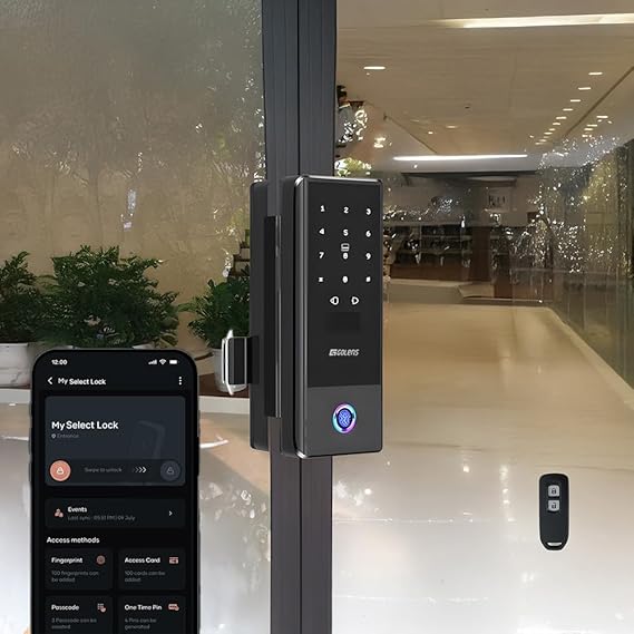 61OkdxZMJPL._SX569_ Golens Smart Glass Door Lock for Home/Office | WiFi | 6 Ways Unlocking, Fingerprint, Remote, PIN, IC Card, Mobile App, Key | Digital Lock for Door