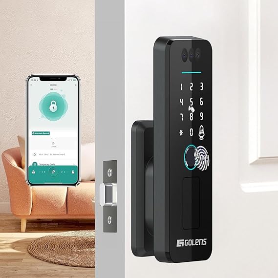 71L1fiGtvtL._SX569_ Golens Smart Glass Door Lock for Home/Office | WiFi | 6 Ways Unlocking, Fingerprint, Remote, PIN, IC Card, Mobile App, Key | Digital Lock for Door